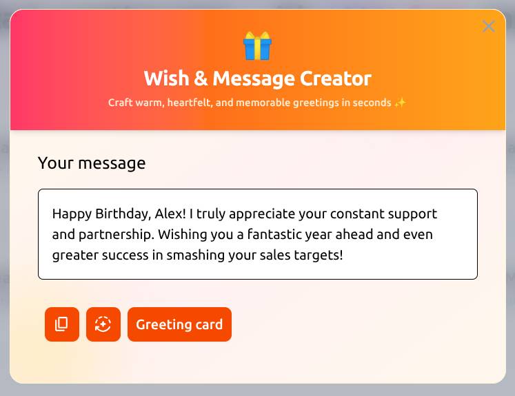 created birthday message